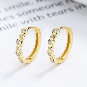 925 silver gold-plated huggie hoop earrings featuring six inlaid round zircons