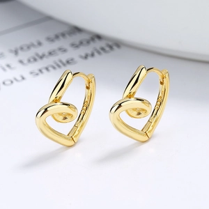 Boucles d'oreilles cœur en argent 925 doré avec lignes courbes et poinçon S925 net