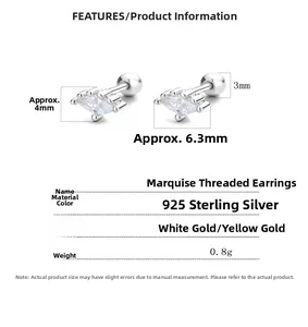 Spécifications des boucles d'oreilles marquise en argent 925 avec zircone cubique