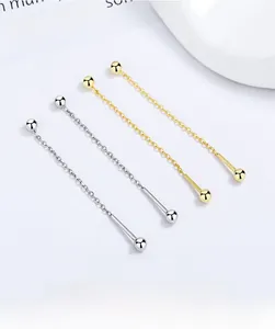 Detail of 925 sterling silver threaded bead ear threads in gold and silver finishes