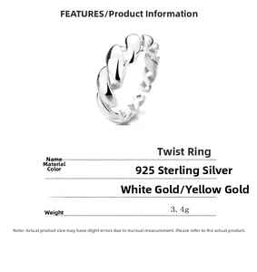 Macro detail of 925 sterling silver twisted ring showing texture and 3.4g weight features