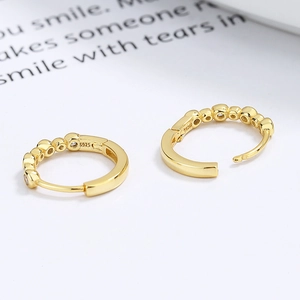 Polished S925 sterling silver gold-plated hoop earrings with sparkling zircon stones
