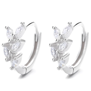 925 Sterling silver leaf hoop earrings with marquise-cut marquise cubic zirconia stones