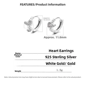 Detailed chart showing 925 sterling silver heart hoop earrings sizes and specifications