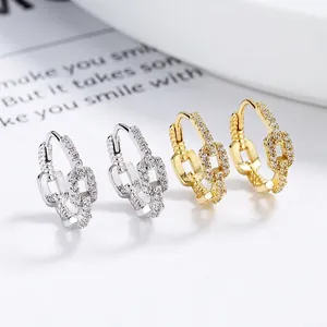 Orecchini a Cerchio in Argento Sterling 925 con Maglie di Catena Zirconia Intarsiata Fibbia Geometrica Regalo Donna Gioielli