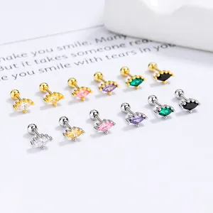 Boucles d'Oreilles Clous à Vis en Argent Sterling 925 Marquise Strass pour Femmes Forme d'Éventail Bijoux de Piercing d'Oreille