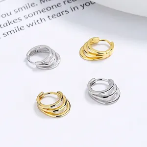925 Sterling Silver Triple Layered Hoop Earrings For Women Minimalist Geometric Huggie Earrings Gold Silver Jewelry Gift