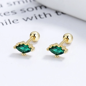 Élégantes boucles d'oreilles en argent 925 doré avec gemmes marquises vertes