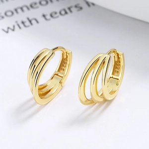 Three-layer 925 sterling silver hoop earrings with 14k gold plating for women