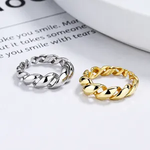 925 Sterling Silver Twisted Rope Open Ring For Women Minimalist French Light Luxury Gold Platinum Adjustable Braid Finger Ring