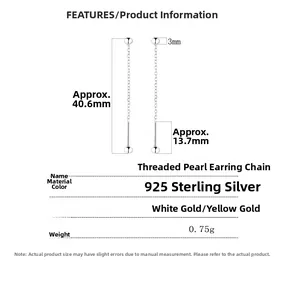 Detailed size specifications for 925 sterling silver threaded bead tassel drop earrings