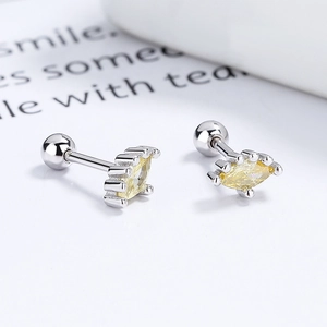 Boucles d'oreilles marquise en argent 925 avec pierres jaunes et fermoir à vis fächer
