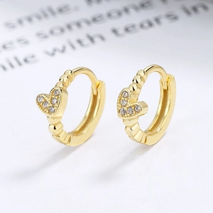 Elegant 925 silver heart hoop earrings with sparkling zircon stones and gold finish