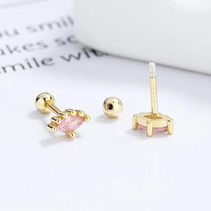 Clou d'oreille en argent 925 doré avec zircon marquise rose et fermoir à vis