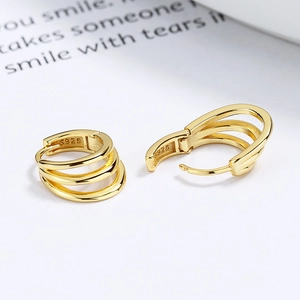 Elegant 925 sterling silver triple layer hoop earrings with gold plated finish for women