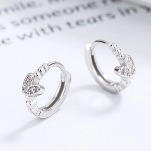925 sterling silver heart hoop earrings with sparkling white cubic zirconia stones