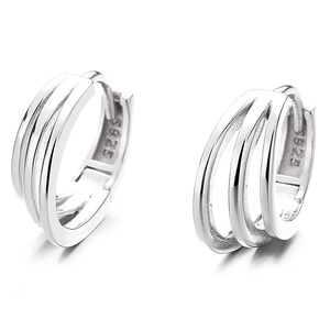 Minimalist S925 sterling silver triple layer hoop earrings with high polish finish