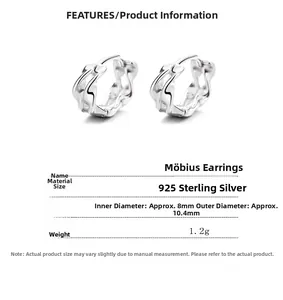 Detailed view of 925 sterling silver Mobius earrings with size dimensions and weight