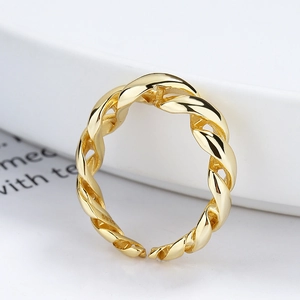Minimalist 925 sterling silver twisted rope open ring in polished gold finish