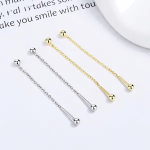 925 Sterling Silver Long Chain Tassel Threader Earrings Minimalist Geometric Beads Fashion Dangle Jewelry For Women