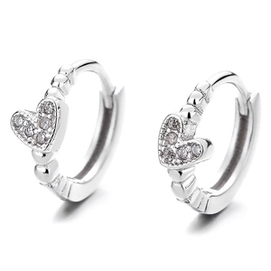 925 sterling silver heart huggie hoop earrings with sparkling cubic zirconia stones