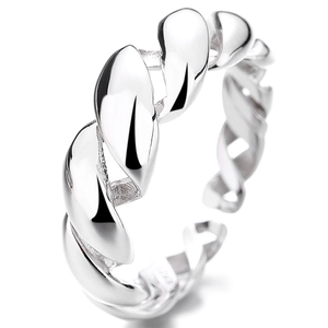 Polished 925 sterling silver twisted rope ring with adjustable open back design