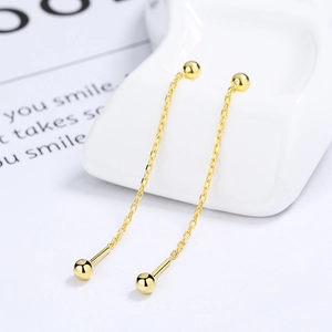 Minimalist 925 sterling silver gold plated threader earrings with sleek metal beads