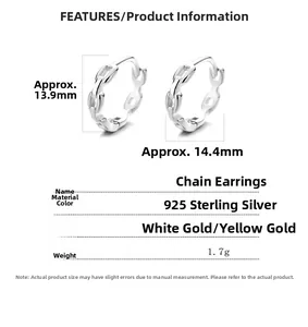 Detailed specs of 925 sterling silver chain link earrings with weight and dimensions