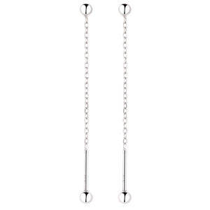 Minimalist 925 sterling silver long tassel threader earrings with beads on white background