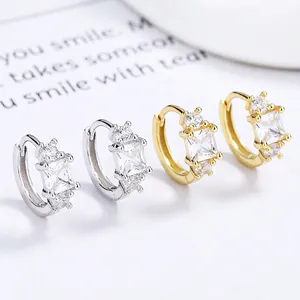 Boucles d'Oreilles Huggie Créoles Carrées en Argent Sterling 925 pour Femmes Bijoux Simples en Strass Géométriques Minimalistes Accessoires