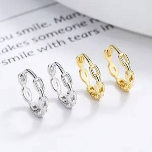 925 Sterling Silver Chain Hoop Earrings For Women Minimalist Geometric Hollow Ear Ring Luxury Fashion Jewelry Gold Silver