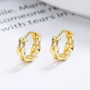 Double-layered 925 silver Mobius hoop earrings with a polished gold twisted design