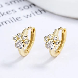 Boucles d'oreilles patte de chat en argent 925 avec placage or et pierres de zircon