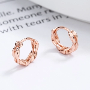 Elegant 925 sterling silver Mobius hoop earrings in rose gold finish with braided texture