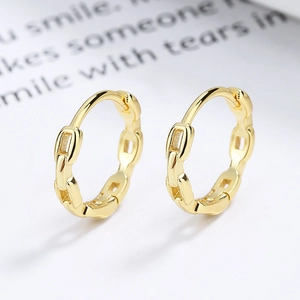 Elegant 925 sterling silver chain link hoop earrings with polished golden finish