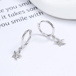 Elegant 925 sterling silver starfish drop earrings with polished hoops for women