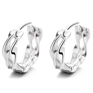 Minimalist S925 sterling silver Mobius twist hoop earrings with irregular wave texture