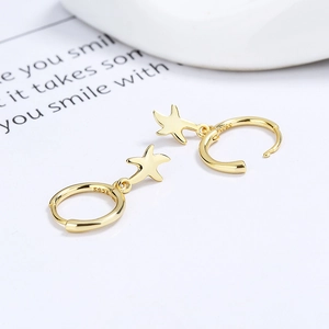 Elegant 925 sterling silver starfish hoop earrings with a shiny gold finish for women