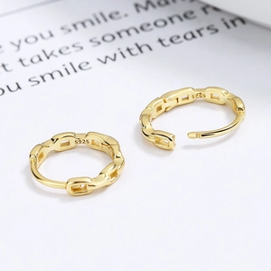 S925 sterling silver chain link hoop earrings in 18K gold finish for women