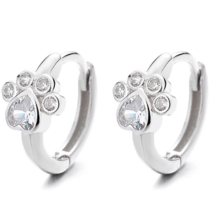 Boucles d'oreilles patte de chat en argent 925 avec pierres de zircon en forme de cœur