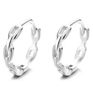 Polished 925 sterling silver chain link hoop earrings for women on a white background