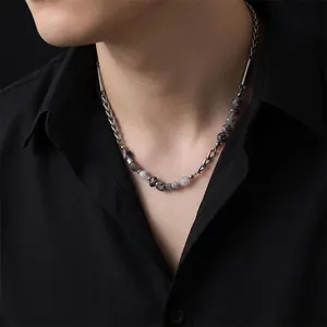 Titanium Steel Cracked Stone Patchwork Necklace For Men Women Forever Engraved Forever Plate Chain Necklace Industrial Marble Beads Accessory