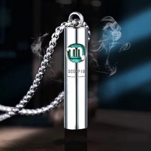 Titanium Steel Twelve Zodiac Perfume Bottle Necklace Hollow Cylinder Essential Oil Diffuser Pendant Necklace Unisex Jewelry