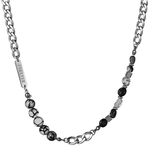 Ice-cracked stone patchwork necklace in titanium steel with engraved Forever plaque