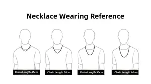 Size chart showing necklace lengths from 45cm to 60cm on a male mannequin sketch