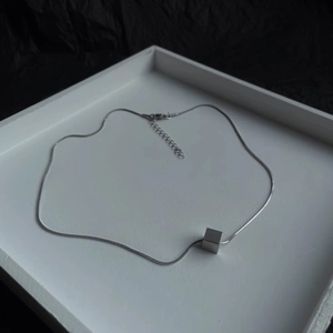 Minimalist silver square pendant necklace with snake chain and adjustable lobster clasp