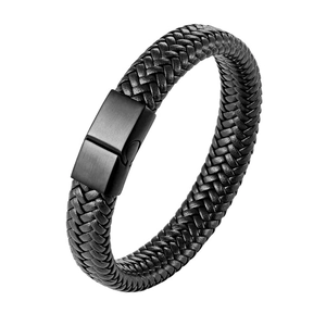 Bracelet minimaliste pour homme en cuir tressé noir avec fermoir magnétique mat