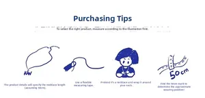 Size guide illustration showing how to measure necklace length with a soft measuring tape