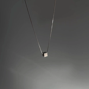 Minimalist square cube pendant necklace with silver matte finish snake chain for men