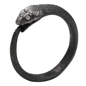 Retro oxidized silver ouroboros open ring featuring detailed punk snake scale texture
